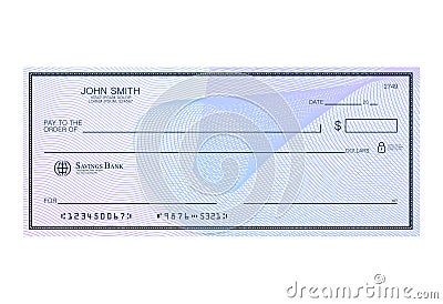 Blank bank cheque with abstract watermark. Personal desk check template with empty field to fill. Banknote, money design Vector Illustration