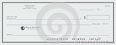 Blank bank cheque. Vector Illustration