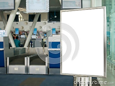 Blank Banner Airport Queue Line Sign System Near Counter Check-in Stock Photo