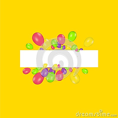 Blank banner with color balloons and confetti. Vector festive background. Happy birthday concept Vector Illustration