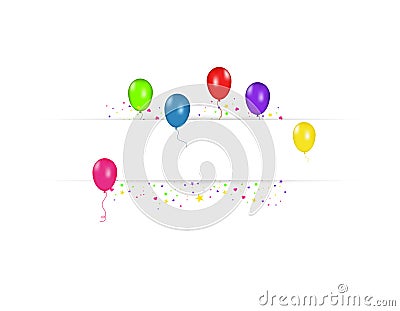 Blank banner with color balloons isolated on white background. Vector festive background. Happy birthday concept Vector Illustration