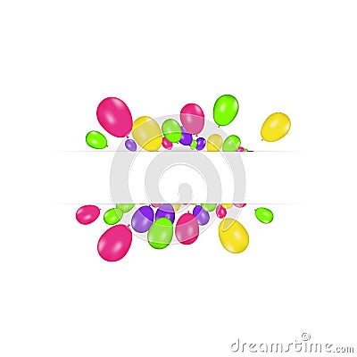 Blank banner with color balloons isolated on white background. Vector festive background. Happy birthday concept Vector Illustration