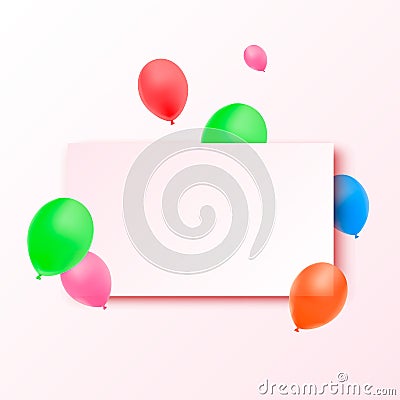 Blank banner with color balloons. Vector festive background. Happy birthday concept Vector Illustration