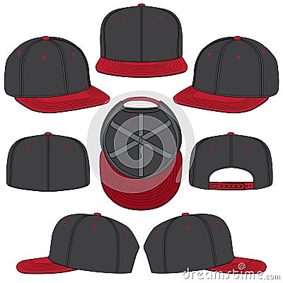 Blank Baseball Snapback hat flat fashion sketch set mockup Stock Photo