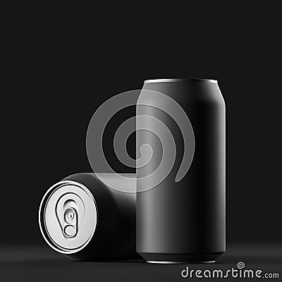 Blank beer, cola, soda aluminium black can mockup on background. With place for your design and branding Stock Photo