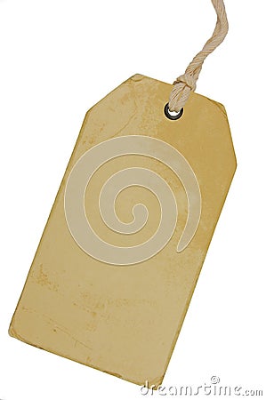Blank Beige Vintage Cardboard Sale Tag, Empty Grunge Price Label Pricetag Badge, Isolated Grungy Macro Closeup Vertical Copy Space Stock Photo