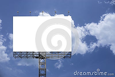 Blank big billboard against blue sky background,for your advertising,put your own text here,isolate white on board Stock Photo