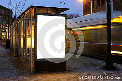 Blank billboard at bus stop Stock Photo