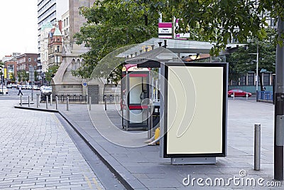 Blank billboard in a bus stop Stock Photo