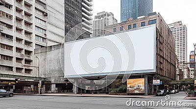 Blank billboard on the city street in business distric. Generative AI. Stock Photo