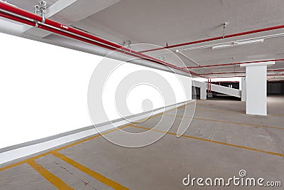 Blank billboard with Empty parking garage underground interior i Stock Photo