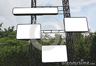 Blank billboard made of metal ready for advertisement. Empty digital billboard. Stock Photo