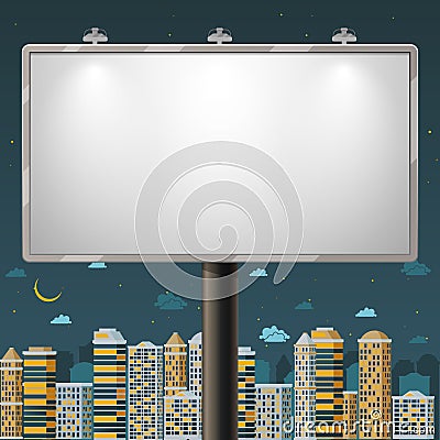 Blank billboard at night time Vector Illustration