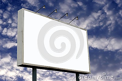Blank Billboard and Pluffy Clouds Stock Photo