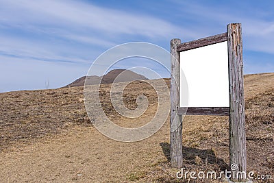 blank billboard wooden in the mountain landscape Stock Photo