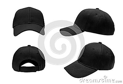 Blank black baseball cap,hat 4 view Stock Photo