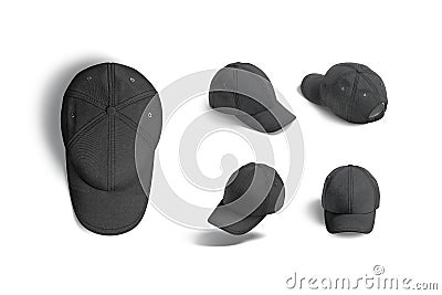 Blank black baseball cap mock up, different views Stock Photo
