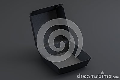 Blank Black Cardboard Box on Black Background. Packaging Template. Mock up. Copy space. Empty Space. 3d rendering Stock Photo