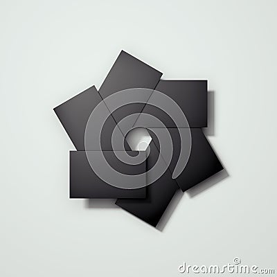 Blank black cards arranged in camera diaphragm shape, 3d rendering. Stock Photo