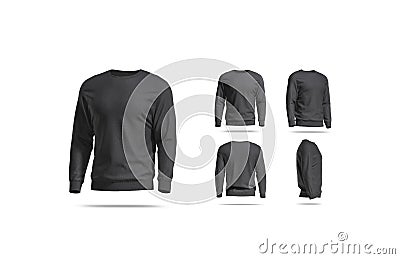 Blank black casual sweatshirt mock up, different views Stock Photo