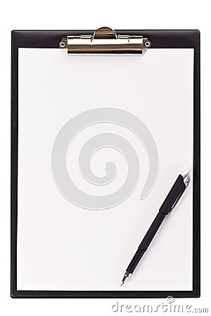 Blank black clipboard with a pen Stock Photo