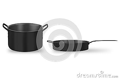 Blank Black cooking pot mockup isolated on white background. 3d rendering. Stock Photo