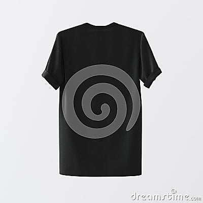 Blank Black Cotton Tshirt Isolated Center White Empty Background.Mockup Highly Detailed Texture Materials.Space for Stock Photo