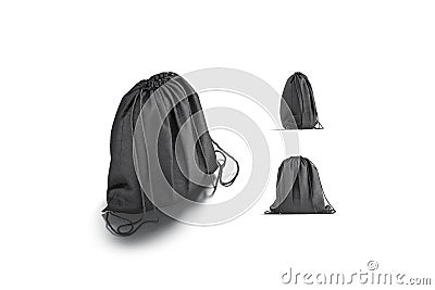 Blank black drawstring backpack mock up, different views Stock Photo