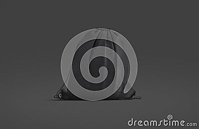 Blank black drawstring backpack mockup, dark background Stock Photo