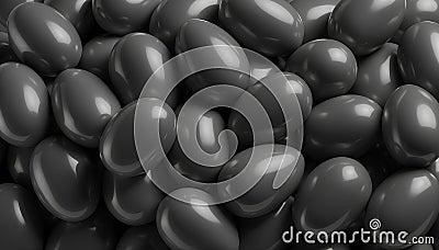 Blank black egg stack mock up, depth of field, 3d rendering. Empty heap of fairytale dragon eggs mockup. Clear pile of Stock Photo