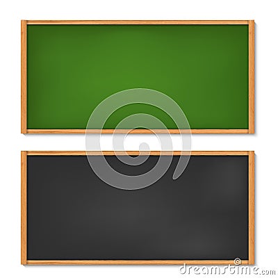Blank black and green chalkboard with wooden frame Vector Illustration
