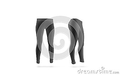 Blank black leggings mockup, front and side view, isolated. Stock Photo