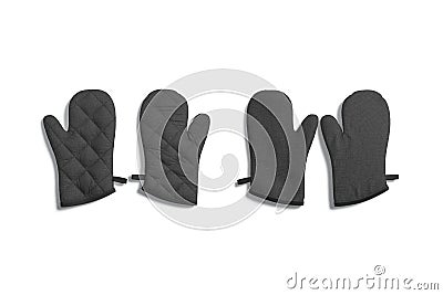 Blank black oven mitt mockup pair front and back, isolated Stock Photo