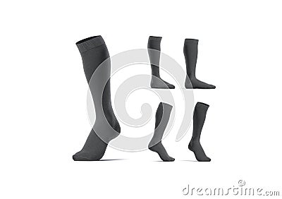 Blank black pair soccer socks toe mock up, different views Stock Photo