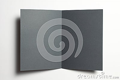 Blank black paper opened bi-fold flyer brochure isolated on white as template for design presentation, greeting cards, event Stock Photo