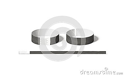 Blank black paper wristbands mock ups, front back side view Stock Photo