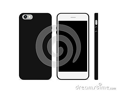 Blank black phone case mock up stand isolated. 3 sides Stock Photo