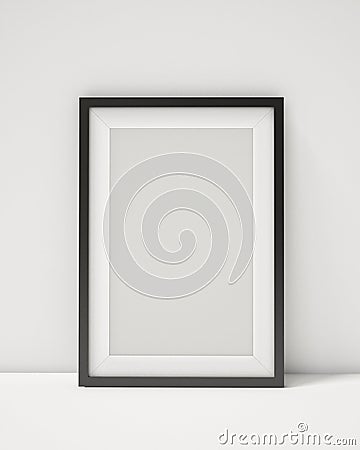 Blank black picture frame on the white interior background Stock Photo