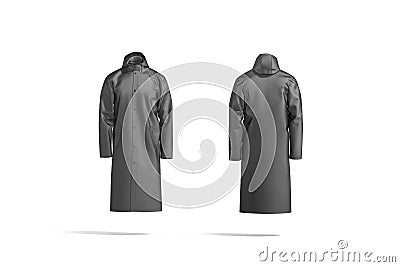 Blank black protective raincoat mockup, front and back view Stock Photo