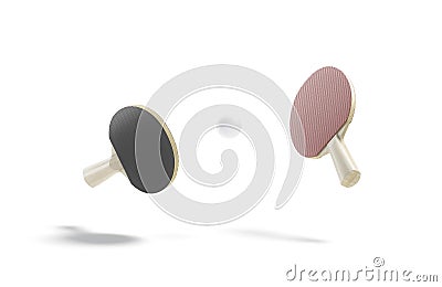 Blank black, red wood table tennis racket with ball mockup, Stock Photo