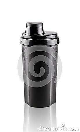 Blank black shaker bottle for sports isolated on white background Stock Photo