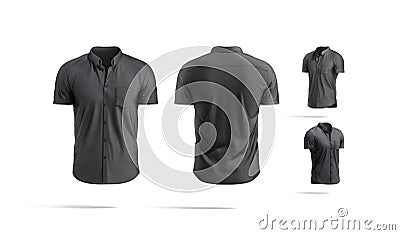 Blank black short sleeve button down shirt mockup, different views Stock Photo