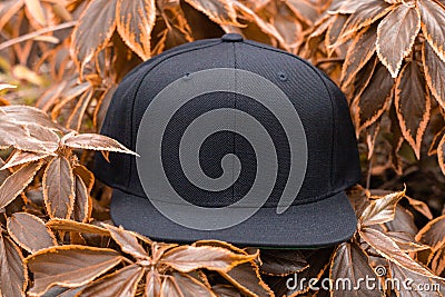 Blank black snapback hat cap flat visor for mockup Stock Photo