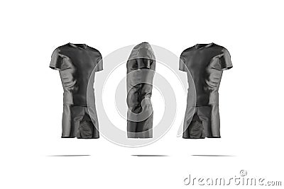 Blank black soccer uniform t-shirt and short mockup, different sides Stock Photo