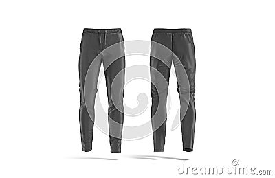 Blank black sport pants mock up, front and back view Stock Photo