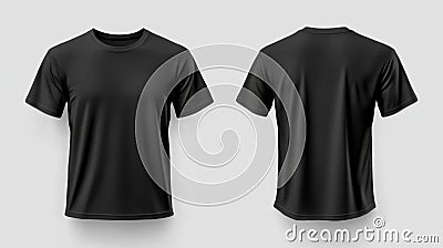 Blank Black T-Shirt Front and Back Generative AI Stock Photo