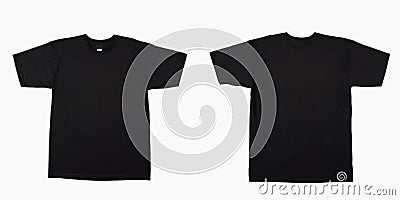 blank black t-shirt set isolated mock up tshirt for print. Stock Photo