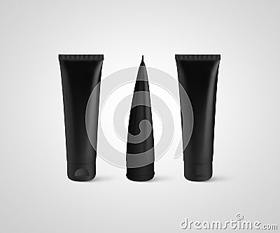 Blank black tube design mockup front back profile side view Stock Photo