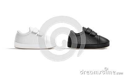 Blank black and white baby shoes mockup, profile view Stock Photo