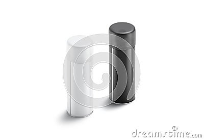 Blank black and white closed spray can mockup, side view Stock Photo